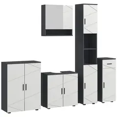 kleankin 5-Piece Bathroom Furniture Set, Bathroom Storage Cabinet with Doors and Shelves, Tall and Small Floor Cabinets, Wall-mounted Mirror Cabinet, Pedestal Sink Cabinet, Grey - 1