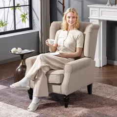 HOMCOM Wingback Accent Chair, Retro Upholstered Button Tufted Occasional Chair for Living Room and Bedroom, Beige - 2