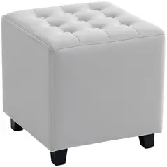 HOMCOM Velvet-Feel Square Ottoman - Light Grey - 1