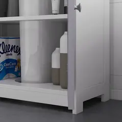 kleankin 60x60cm Under-Sink Storage Cabinet w/ Adjustable Shelf Handles Drain Hole Bathroom Cabinet Space Saver Organizer White and Grey - 9