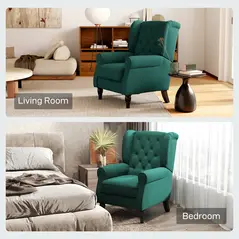 HOMCOM Wingback Accent Chair, Retro Upholstered Button Tufted Occasional Chair for Living Room and Bedroom, Dark Green - 8