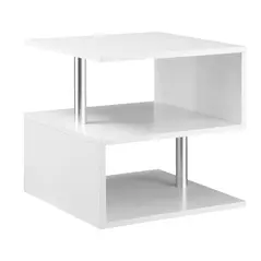 HOMCOM Wooden S Shape Cube Coffee Table 2 Tier Storage Shelves Organizer Office Bookcase Living Room End Desk Stand Display (White) - 1