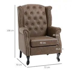 HOMCOM Wingback Accent Chair Tufted Chesterfield-style Armchair with Nail Head Trim for Living Room Bedroom Brown - 3