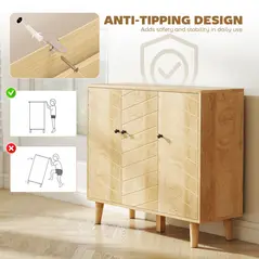 HOMCOM Vintage Sideboard with Chevron Doors and Pine Wood Legs for Living Room, Kitchen - 6