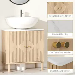 HOMCOM Under Sink Bathroom Cabinet for Basin without or with Pedestal - Oak - 6