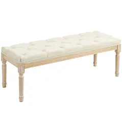 HOMCOM Vintage Wooden Bed End Bench - Cream White - 1