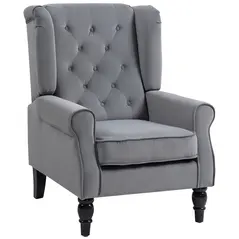 HOMCOM Wingback Accent Chair, Retro Upholstered Button Tufted Occasional Chair for Living Room and Bedroom, Light Grey - 1