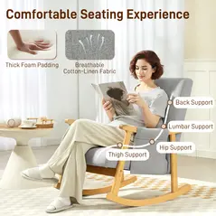 HOMCOM Wood Frame Rocking Accent Chair - Light Grey - 5