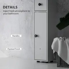 kleankin 180cm Slim Bathroom Cabinet, with Drawer, Shelves and Cupboards - Grey - 6