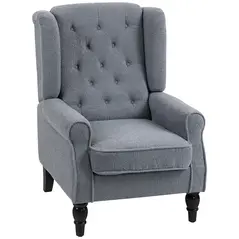 HOMCOM Wingback Accent Chair, Retro Upholstered Button Tufted Occasional Chair for Living Room and Bedroom, Grey - 1