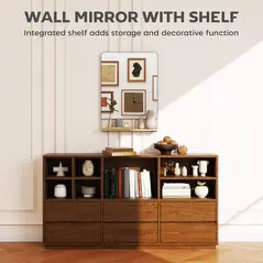 HOMCOM Wall Mirror with Wood Shelf - Black - 4