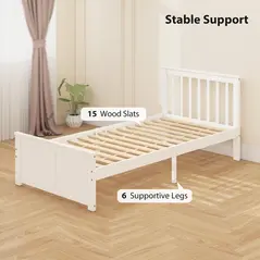 HOMCOM Wooden Single Bed Frame, with Drawers - White - 5