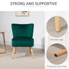 HOMCOM Velvet Accent Chair Occasional Tub Seat Padding Curved Back with Wood Frame Legs Home Furniture Set of 2 Green - 4