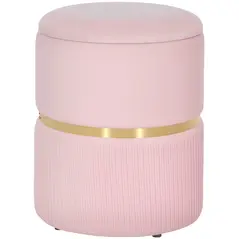 HOMCOM Velvet-Feel Storage Ottoman - Pink - 1
