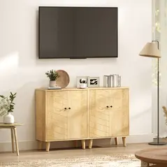 HOMCOM Vintage Storage Cabinet with Double Chevron Doors and Pine Wood Legs, Side Cabinet for Living Room, Kitchen, Bedroom - 9