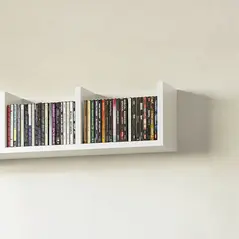 HOMCOM Wall Mount 84 CD / 56 DVD/Blu-ray/ Media Storage Rack 4 Cubes, Wooden Shelf Organiser Unit Bookcase Display, Set of 2, White - 6