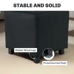 HOMCOM Velvet-Feel Square Ottoman - Grey - 6