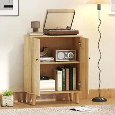 HOMCOM Vintage Storage Cabinet with Double Chevron Doors and Pine Wood Legs, Side Cabinet for Living Room, Kitchen, Bedroom - 8