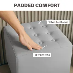 HOMCOM Velvet-Feel Square Ottoman - Light Grey - 5