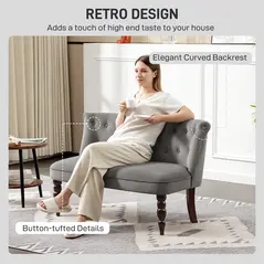 HOMCOM Velvet 2 Seater Sofa, Button Tufted Wingback Loveseat with Rubber Wood Legs for Living Room, Bedroom, Charcoal Grey - 4