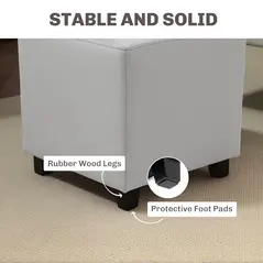 HOMCOM Velvet-Feel Square Ottoman - Light Grey - 6