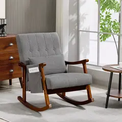 HOMCOM Wood Frame Rocking Accent Chair - Grey - 2