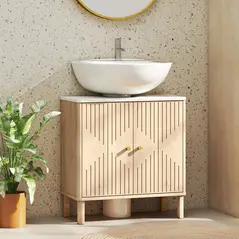 HOMCOM Under Sink Bathroom Cabinet for Basin without or with Pedestal - Oak - 2