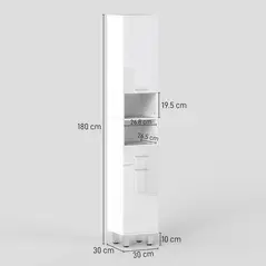 kleankin 71" Tall Slim Bathroom Storage Cabinet, Tall Narrow Cupboard with Drawer, Open Shelves, 2 Doors Cabinets and Adjustable Shelves for Kitchen, Hallway, Living Room, High Gloss White - 3