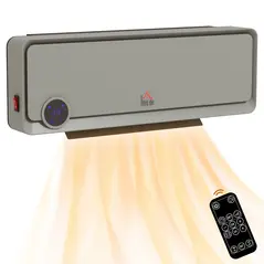 HOMCOM Wall Downflow Heater 2 Heat and Fan 1000W/2000W, Electric Space Heater with Timer Remote Oscillating, for Bedroom Home Office, Grey - 1