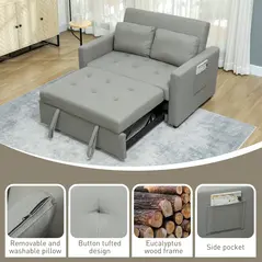 HOMCOM Velvet-Feel Two-Seater Sofa Bed - Light Grey - 7