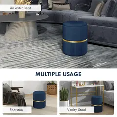 HOMCOM Velvet-Feel Storage Ottoman - Blue - 6