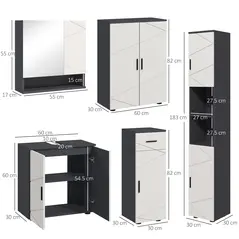 kleankin 5-Piece Bathroom Furniture Set, Bathroom Storage Cabinet with Doors and Shelves, Tall and Small Floor Cabinets, Wall-mounted Mirror Cabinet, Under Sink Cabinet, Grey - 3