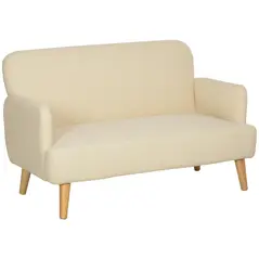 HOMCOM Velvet Feel Fabric 2 Seater Sofa, Small Sofa Loveseat with 21cm Thick Padding and Wood Legs, Cream White - 1