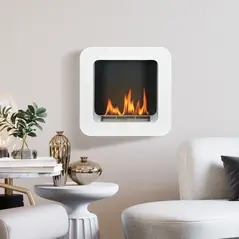 HOMCOM Wall Mounted Ethanol Fireplace, Bioethanol Heater Stove Fire with 1L Tank, 2.5 Hour Burning Time, 48 x 48 cm, White - 2
