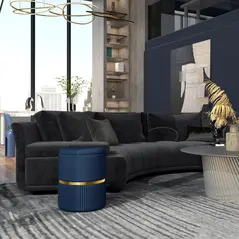 HOMCOM Velvet-Feel Storage Ottoman - Blue - 2