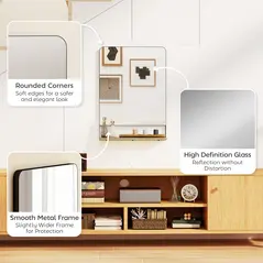 HOMCOM Wall Mirror with Wood Shelf - Black - 6