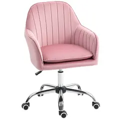 HOMCOM Velvet-Feel Tub Office Chair, with Seat Cushion - Dark Pink - 1
