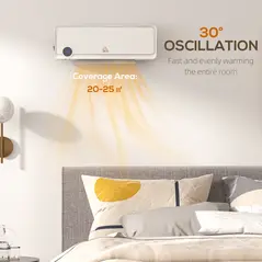 HOMCOM Wall Downflow Heater 2 Heat and Fan 1000W/2000W, Electric Space Heater with Timer Remote Oscillating, for Bedroom Home Office, White - 8