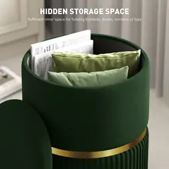 HOMCOM Velvet-Feel Storage Ottoman - Green - 4