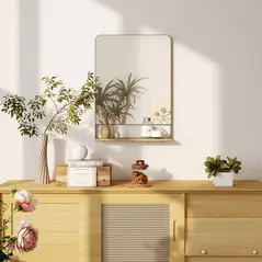 HOMCOM Wall Mirror with Wood Shelf - Black - 8