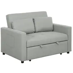 HOMCOM Velvet-Feel Two-Seater Sofa Bed - Light Grey - 1