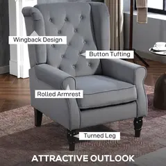 HOMCOM Wingback Accent Chair, Retro Upholstered Button Tufted Occasional Chair for Living Room and Bedroom, Light Grey - 4