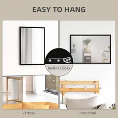HOMCOM Wall Bathroom Mirror, 70 x 50 cm Wall-Mounted Mirror for Living Room, Bedroom, Hallway, Black - 5