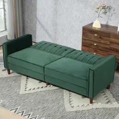 HOMCOM Velvet-Feel Three-Seater Sofa Bed - Green - 7