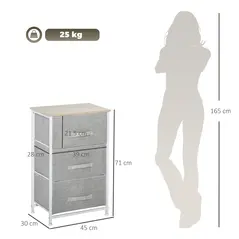 HOMCOM Vertical 3-Tier Linen Drawer Cabinet Organizer Storage Dresser Tower with Metal Frame Adjustable Feet for Living Room, Bathroom, Kitchen, White, Oak and Light Grey - 3