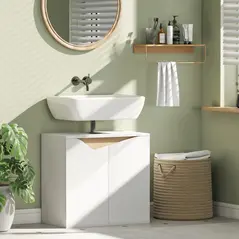 HOMCOM Under Sink Bathroom Cabinet, Bathroom Storage Cabinet with Soft-Close Doors, for Basin without Pedestal, White - 2
