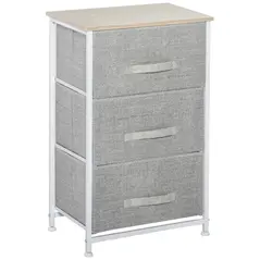 HOMCOM Vertical 3-Tier Linen Drawer Cabinet Organizer Storage Dresser Tower with Metal Frame Adjustable Feet for Living Room, Bathroom, Kitchen, White, Oak and Light Grey - 1
