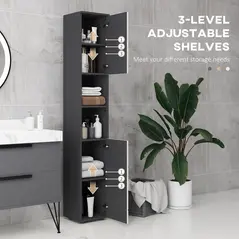 kleankin 5-Piece Bathroom Furniture Set, Bathroom Storage Cabinet with Doors and Shelves, Tall and Small Floor Cabinets, Wall-mounted Mirror Cabinet, Under Sink Cabinet, Grey - 7