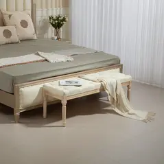 HOMCOM Vintage Wooden Bed End Bench - Cream White - 2