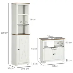 kleankin 2 Piece Bathroom Furniture Set, Tall Bathroom Cabinet with Adjustable Shelves, Under Sink Cabinet with Cupboard and Open Shelf, Ash Wood Effect - 3